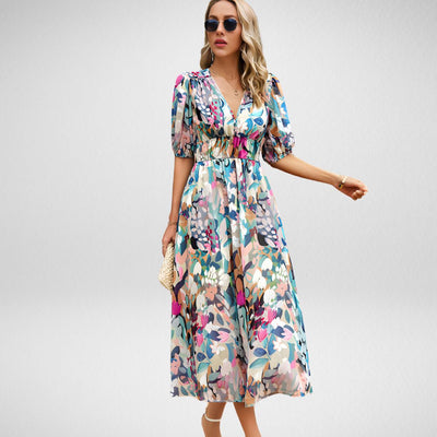 Robe Midi | Motif Géométrique | Volume & Modernité