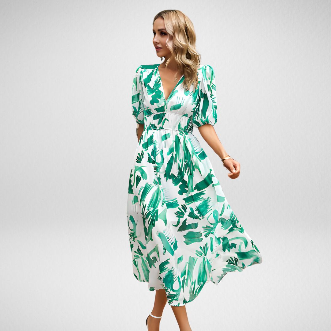 Robe Midi | Motif Géométrique | Volume & Modernité