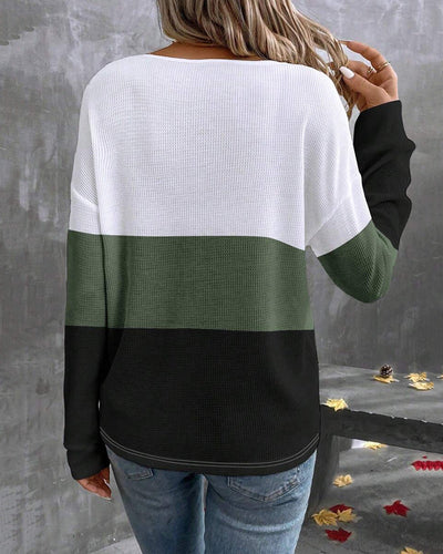 Blouse À La Mode Col En V Couleur Contrastée Design
