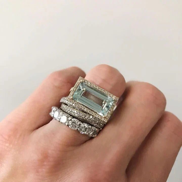 Ensemble de bagues vintage en argent avec cristal en verre turquoise