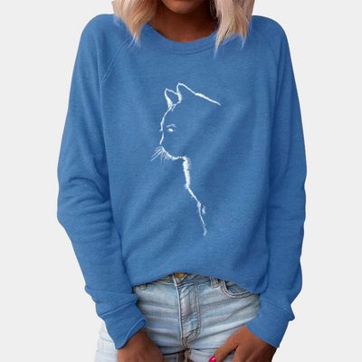 ADRIA - Pull décontracté pour femmes avec un adorable motif de chat