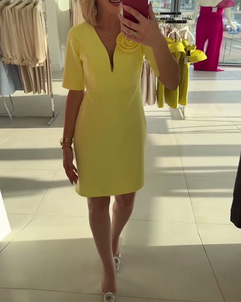 Robe Élégante Fleur Faite Main Couleur Unie