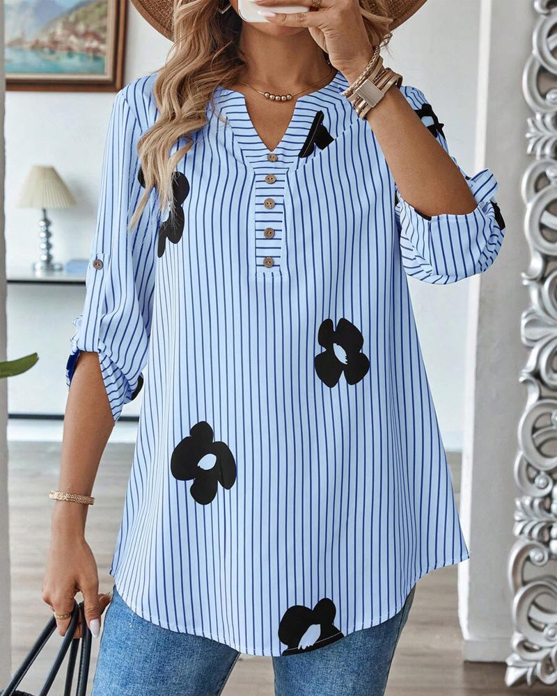 Chemise Rayée Imprimé V-Couture Mode