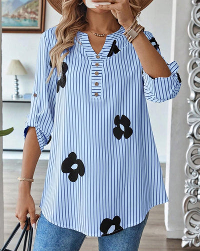 Chemise Rayée Imprimé V-Couture Mode