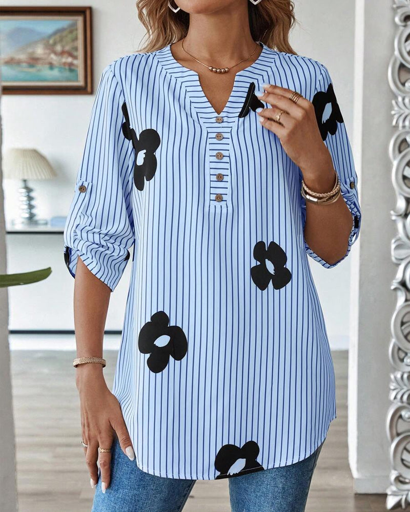 Chemise Rayée Imprimé V-Couture Mode