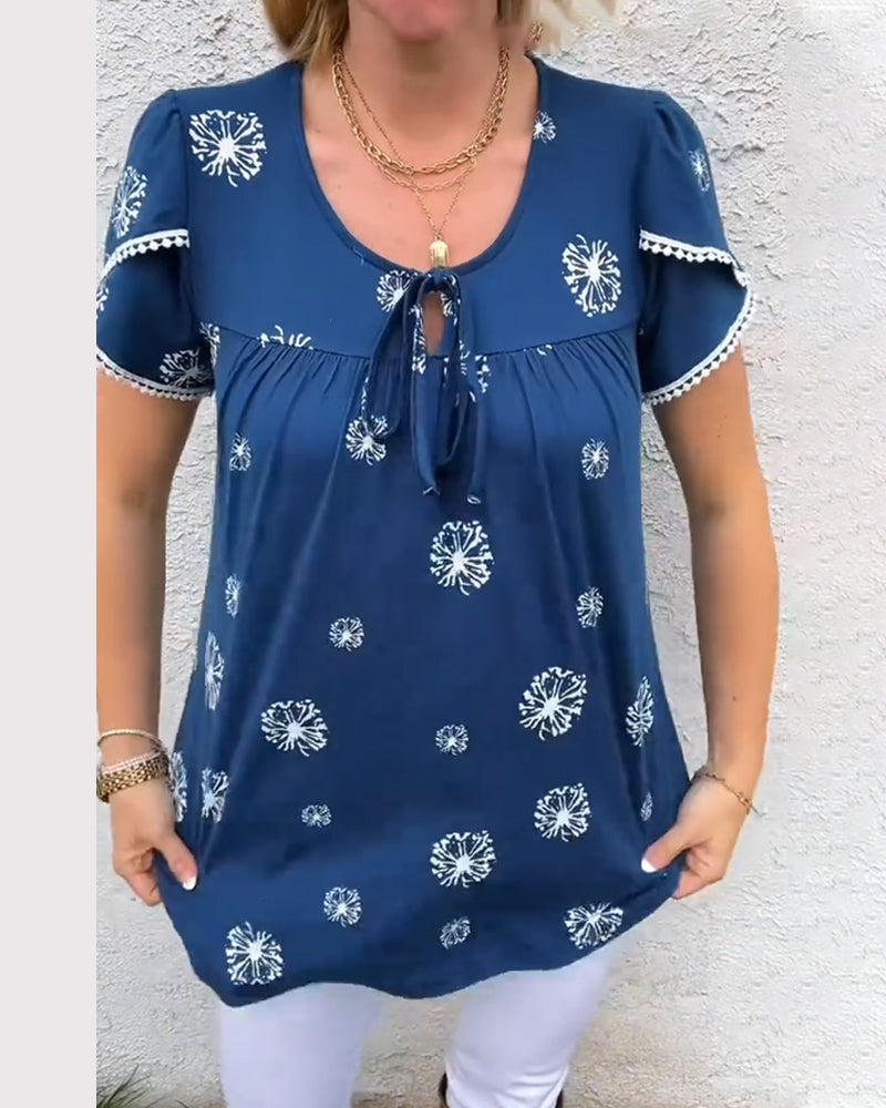 Blouse Manches En Pétales Imprimé Tie-Dye