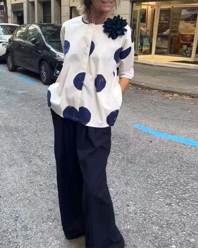 Blouse Manches Mi Longues À Pois Lâche