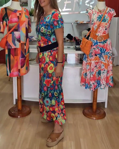 Robe Imprimé Rétro Sexy Manches Courtes