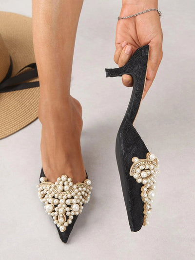 Élégantes mules à talon en perles