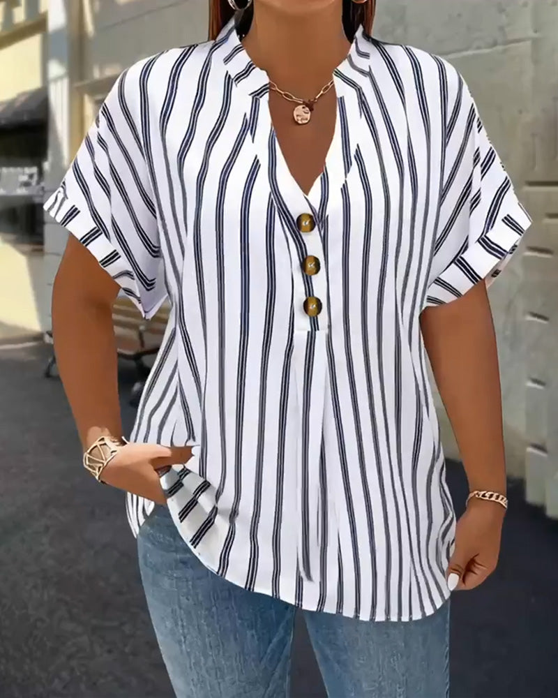 Blouse à Boutons Col en V Rayée