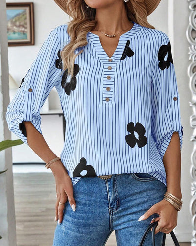 Chemise Rayée Imprimé V-Couture Mode