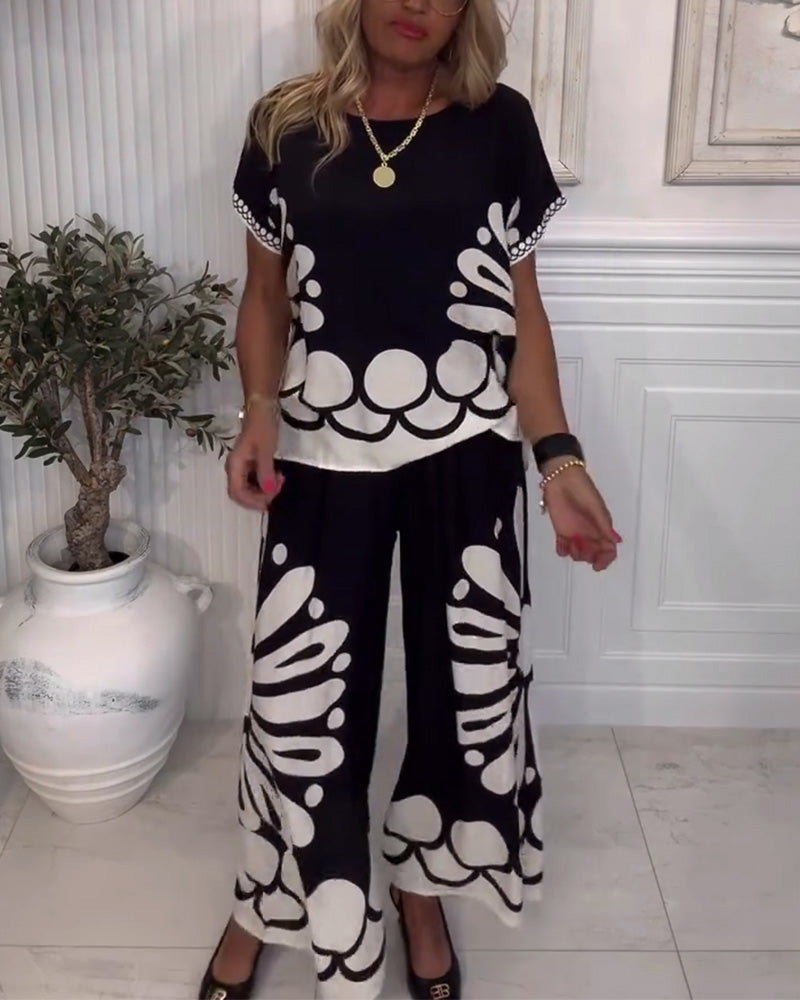 Costume Tempérament Imprimé Poche Pantalon Large