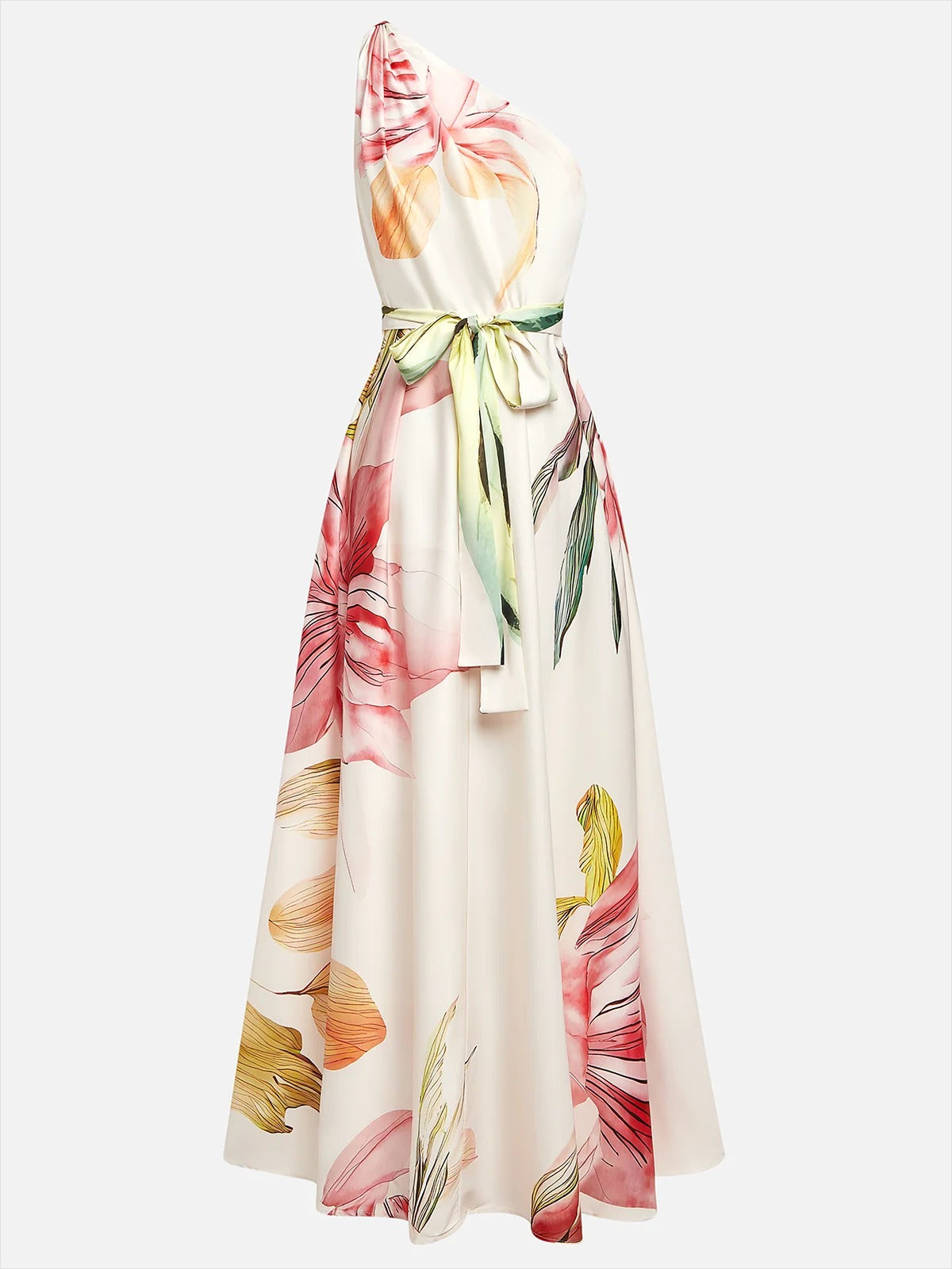 Robe longue trapèze sans manches en satin
