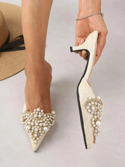 Élégantes mules à talon en perles