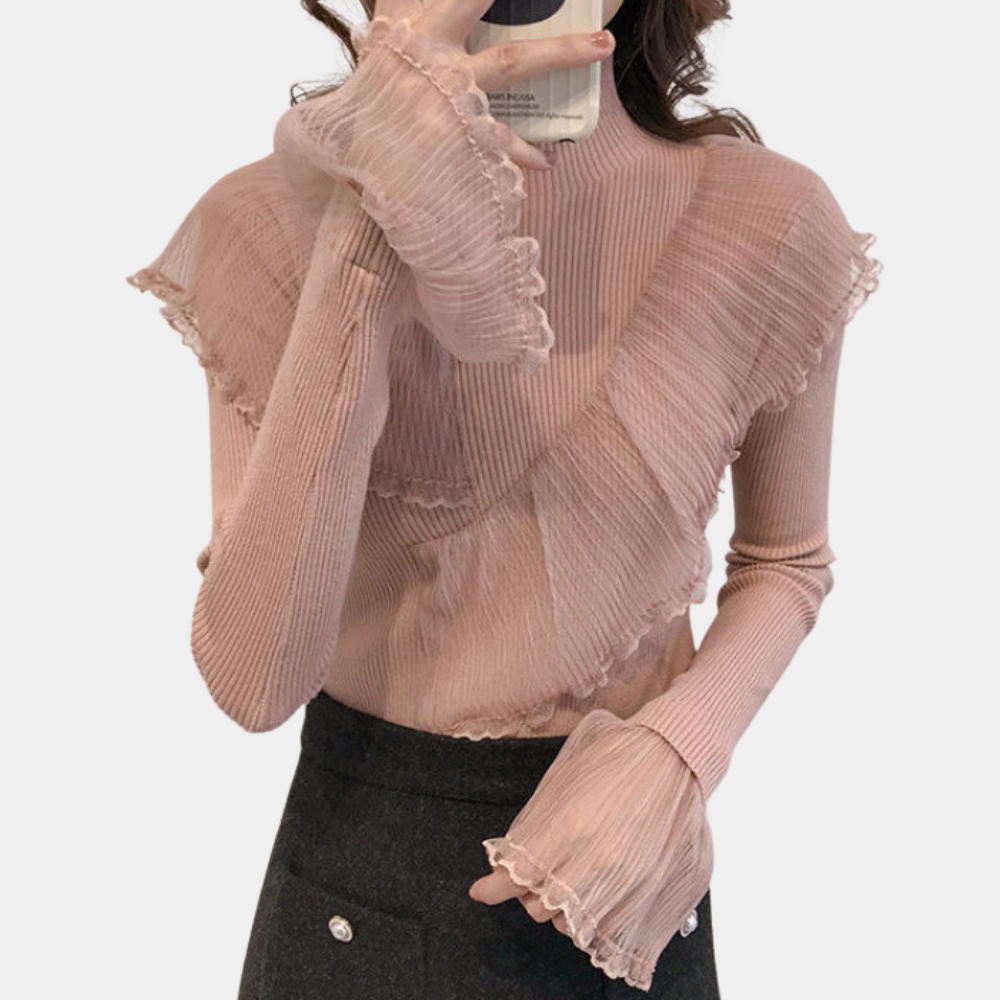 KATRESA - Pull Raffiné à Volants en Dentelle pour Femmes