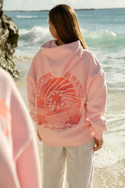 Sweat à Capuche Rose Graphique | Vibes de Plage | Confort Décontracté