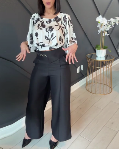 Blouse – Tempérament Imprimé Manches Courtes