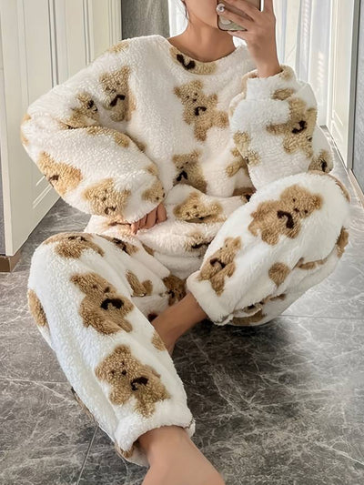 Danica - Confort ultime : ensemble de vêtements de détente élégants imprimés ours blanc pour femmes