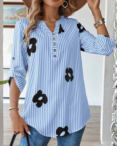 Chemise Rayée Imprimé V-Couture Mode