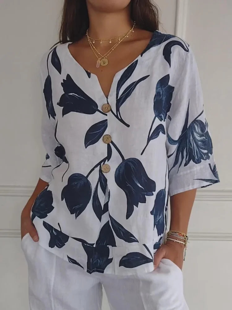Delphine™ | Blouse Fleurie Élégante