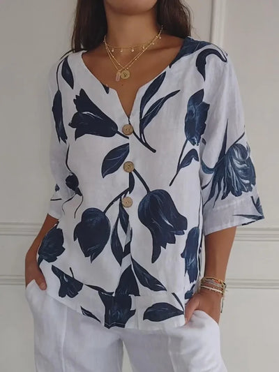 Delphine™ | Blouse Fleurie Élégante