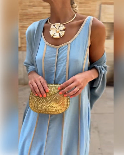 Imprimé Décolleté Ronde Robe Longue Casual Haut Deux Pièces