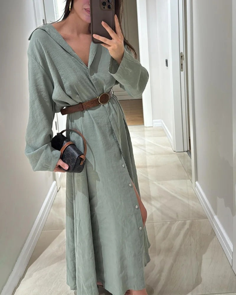 Robe chemise décontractée de couleur unie