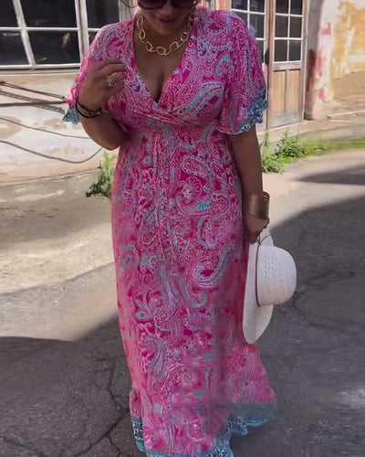 Robe Encolure en V Imprimée Taille