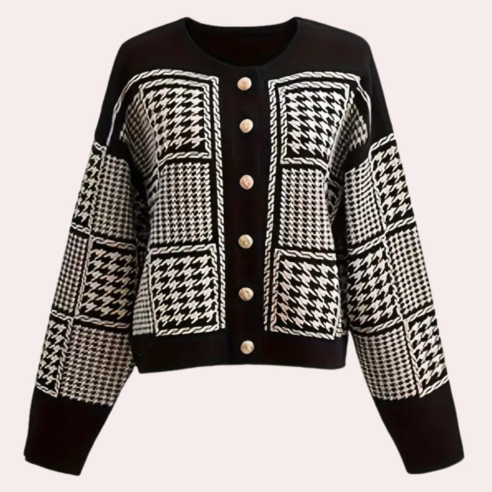 LAVINA - Cardigan Femme Pied-de-Poule Élégant et Moderne
