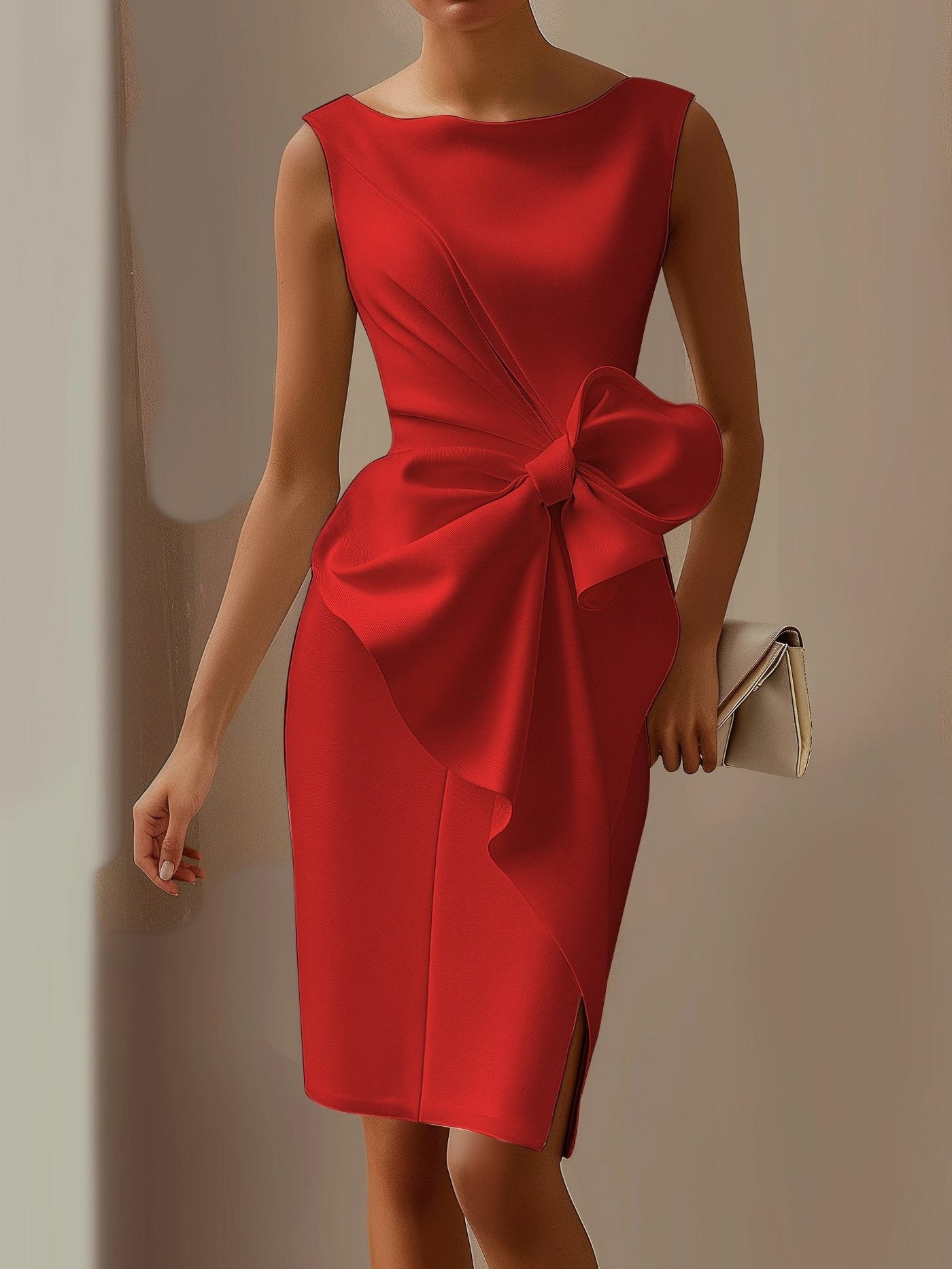 Robe mi-longue sans manches avec nœud 3D