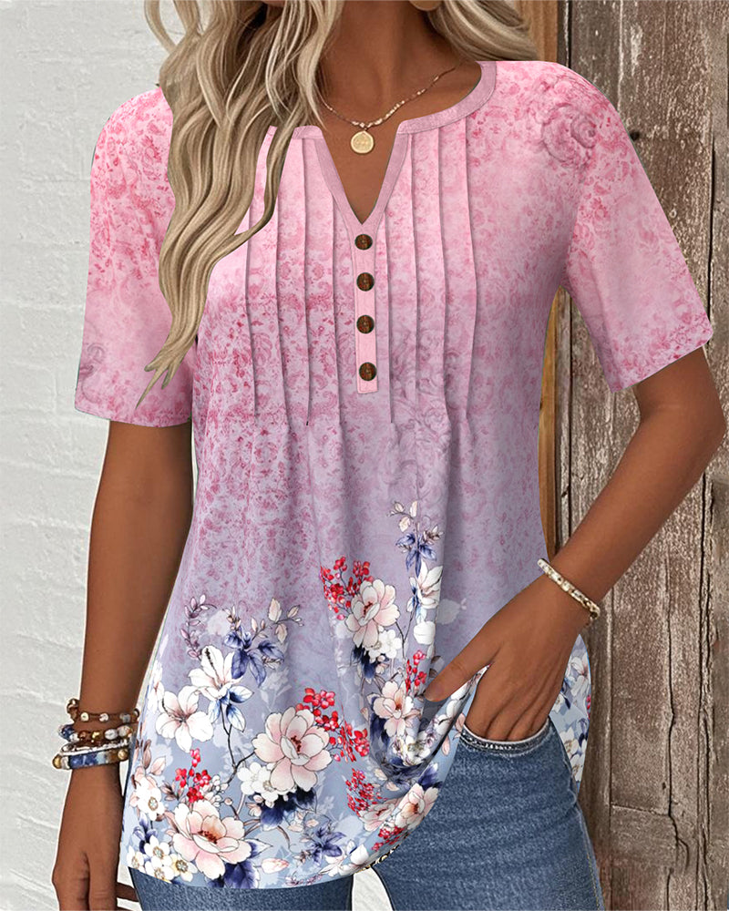 Blouse Imprimé Positionné Manches Courtes Polyvalente