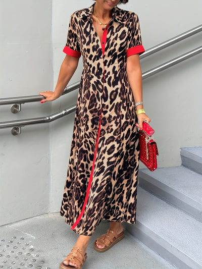 Mila – robe longue fluide imprimé léopard et détails colorés