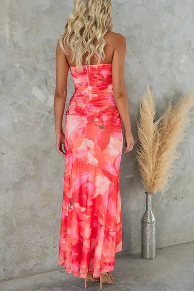 Robe longue extensible à une épaule et imprimé floral