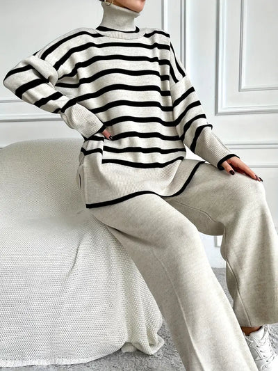 Layla™ - Ensemble de pantalons à col roulé rayé élégant