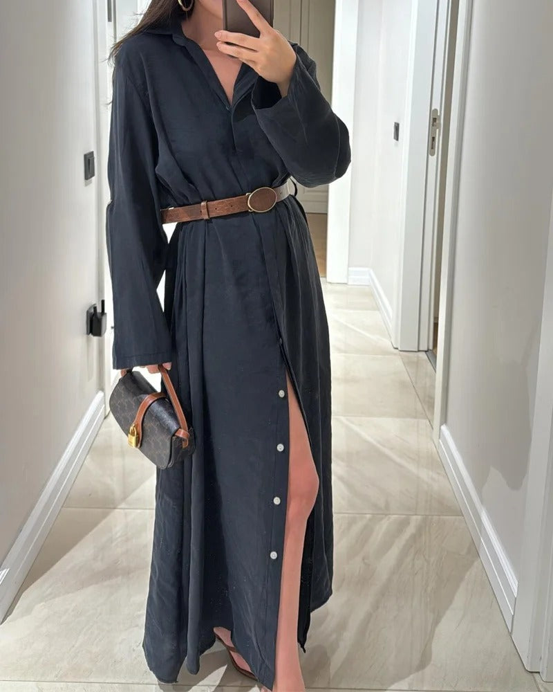 Robe chemise décontractée de couleur unie