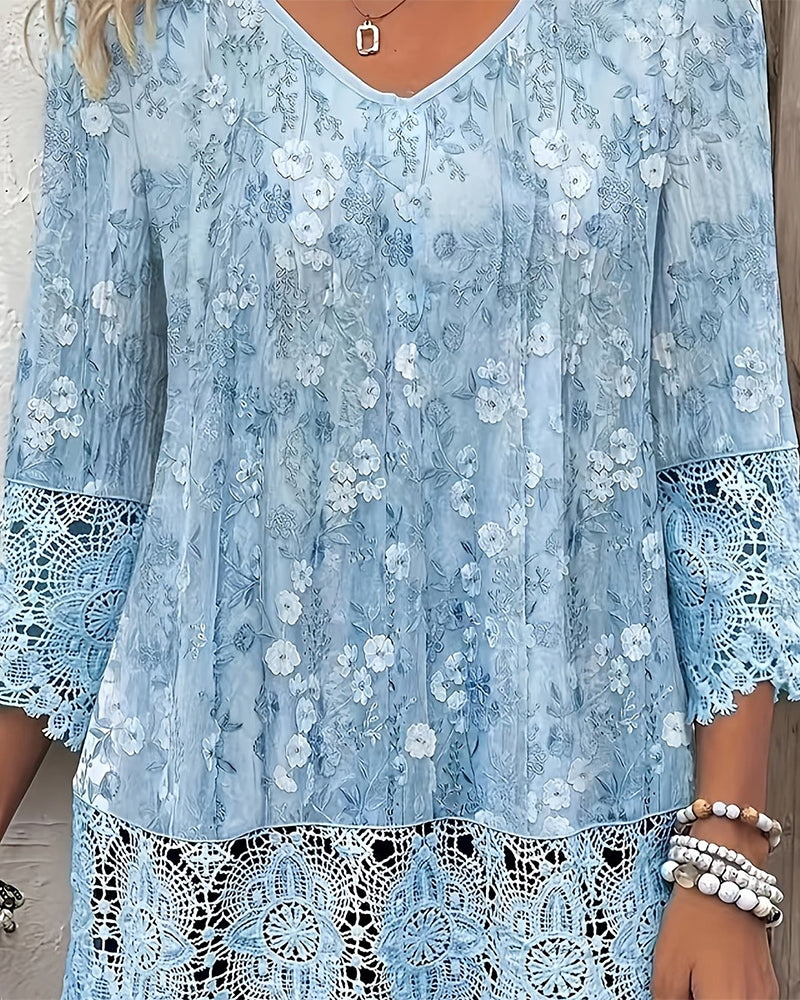 Blouse Dentelle Col En V Creuse