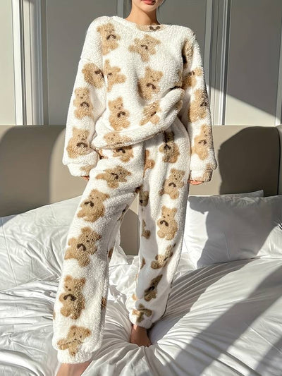 Danica - Confort ultime : ensemble de vêtements de détente élégants imprimés ours blanc pour femmes