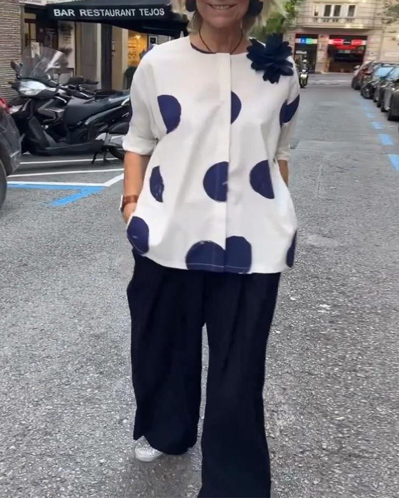 Blouse Manches Mi Longues À Pois Lâche
