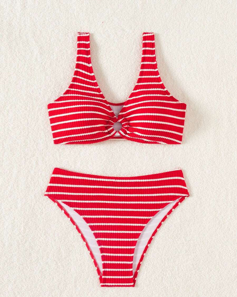 Maillot de bain Sexy Push-Up Rayé Vacances Deux-pièces