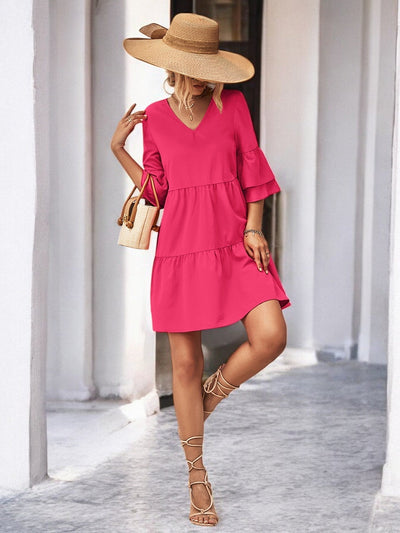 Anna - Mini-Robe Col V Avec Manches Cloches