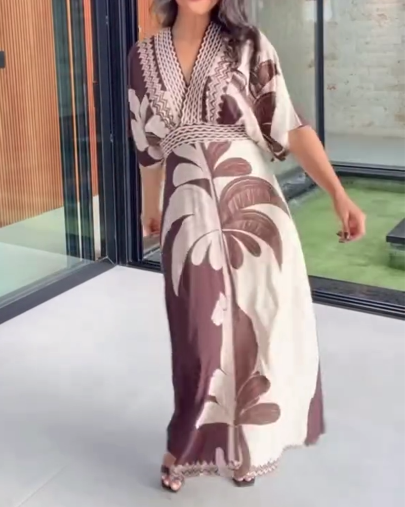 Robe En V – Imprimé Fleuri à Manches Courtes pour Vacances