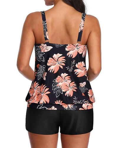Tankini Ajusté Débardeur Boxer Imprimé Deux Pièces