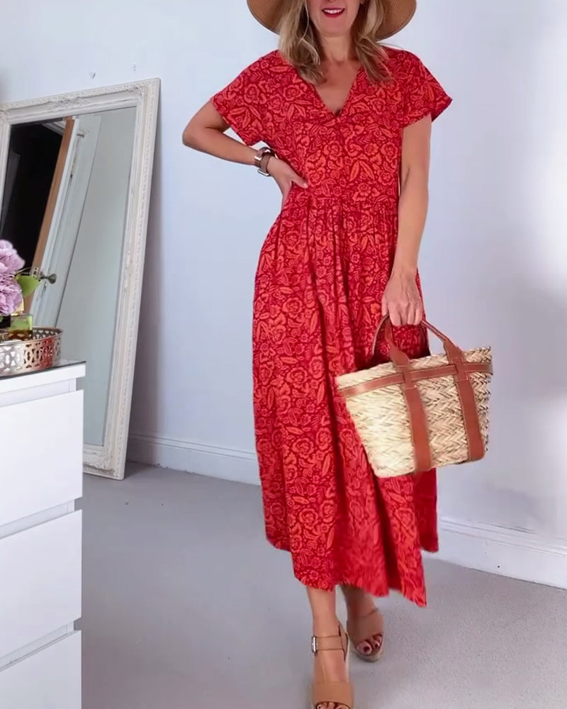 Robe Élégant V-Neck Manches Courtes