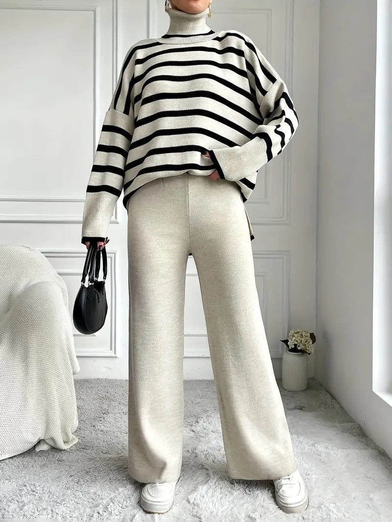 Layla™ - Ensemble de pantalons à col roulé rayé élégant