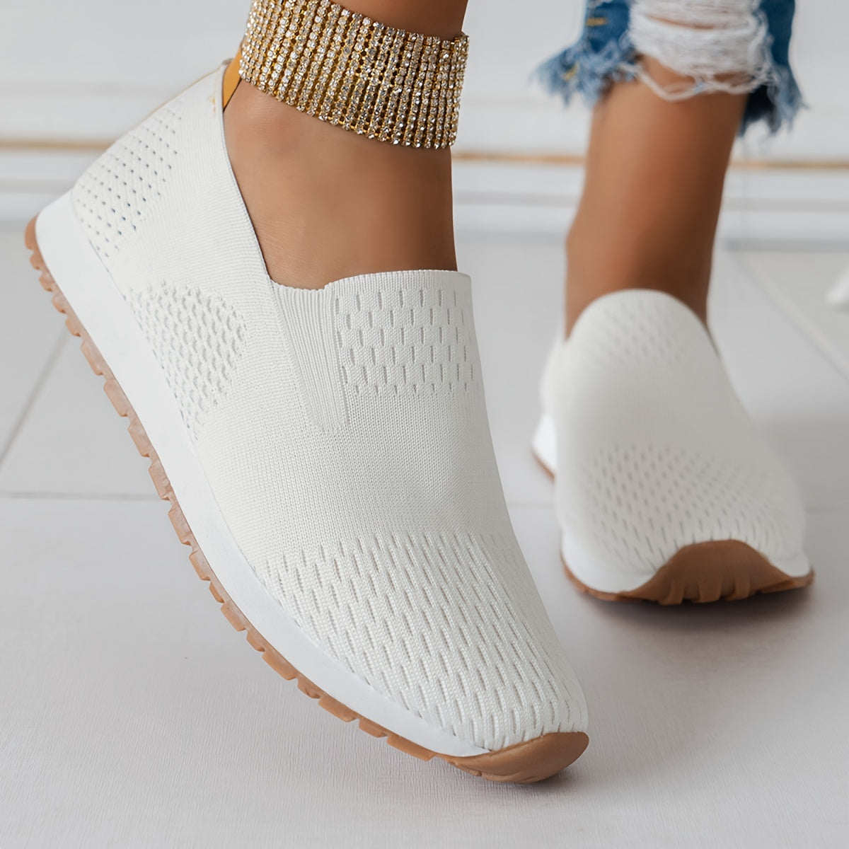 Isabelle | Baskets A Enfiler Pour Femme | Blanche