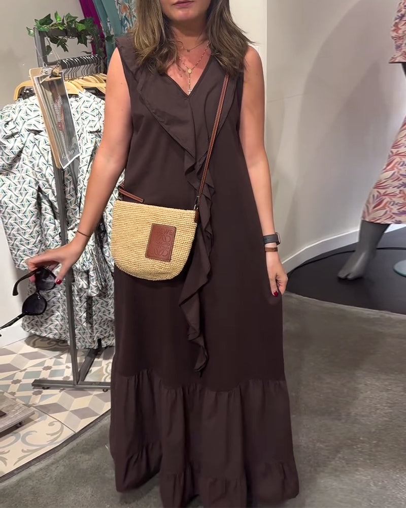 Robe décontractée sans manches coupe trapèze maxi