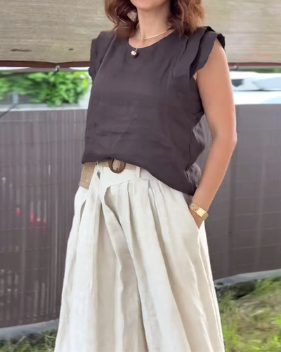 Blouse Manches À Volants Couleur Unie