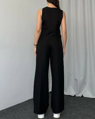 Ensemble deux pièces gilet décontracté de couleur unie