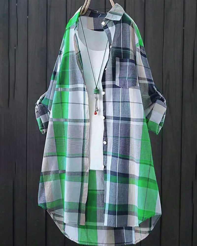 Chemise Décontractée À Carreaux Contraste