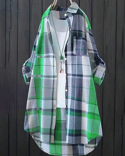 Chemise Décontractée À Carreaux Contraste